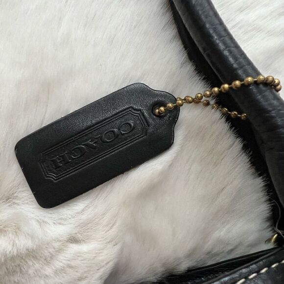 Vintage Coach Bag Y2K Black Leather Gold Hardware Top Handle Handbag Purse - Picture 6 of 11